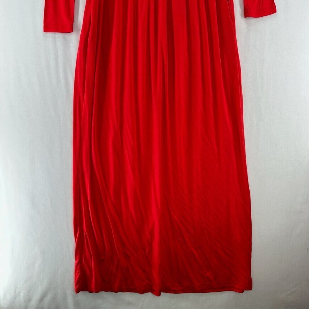 Grecerelle Dress S Shirred A-Line Maxi Scoop Neck Long Sleeve Stretch Rayon Red - Picture 4 of 12